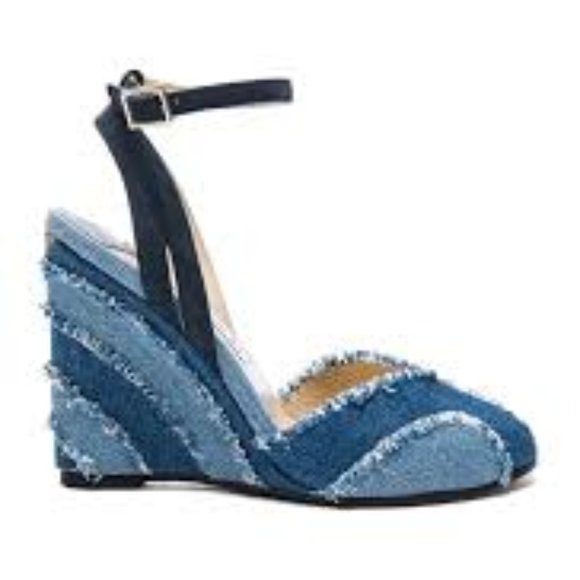 Jimmy Choo Denim Wedge Sandal Shoes-37.5 (Approx. 7) - Picture 5 of 13
